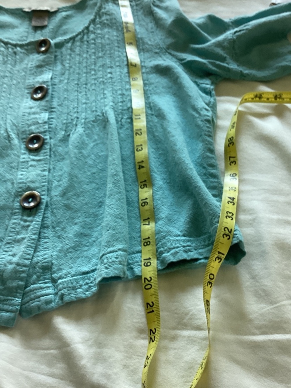 IBD Fusion rare  Aqua Button-Front Textured Pintuck Top - Picture 8 of 9